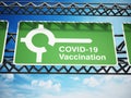 Covid-19 vaccination on the next exit roa sign. 3D illustration