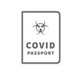 COVID-19 vaccination passport with biohazard simple icon on white