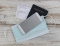 Covid 19 vaccination record card with US passport other basic travel items in close up format Royalty Free Stock Photo