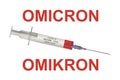 Covid-19 vaccination syringe with text Omicron