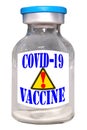 COVID-19 vaccine with alert sign, fake. Isolated