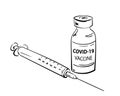 COVID-19 Vaccine bottle and syringe vector drawing. Closeup hand drawn Coronavirus Vaccine