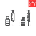 Covid-19 vaccine line and glyph icon, coronavirus and syringe, vaccination sign vector graphics, editable stroke linear