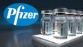 covid 19 vaccine pfizer bottles on abstract background