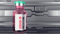 Covid 19 vaccine pink bottle. Modern laboratory in the style of sci-fi. Steel walls 3d render