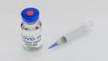 Covid Vaccine and Syringe 3d Illustration. Concept of Global Vaccination for Head Immunity Against Delta Variant Corona Virus