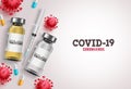 Covid-19 vaccine vector banner. Coronavirus covid-19 vaccine with syringe injection tools Royalty Free Stock Photo