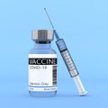 Covid-19 Vaccine Vial Medicine Drug Bottle with Syringe. 3d Rendering Royalty Free Stock Photo