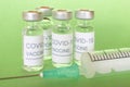 Covid-19 vaccine vials. Coronavirus pandemic infection. Prevention vaccination Royalty Free Stock Photo