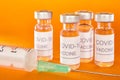 Covid-19 vaccine vials. Coronavirus pandemic infection. Prevention vaccination Royalty Free Stock Photo