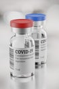 COVID-19 vaccine vials on gray blur background. 3d rendering illustration