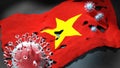 Covid in Viet Nam - coronavirus attacking a national flag of Viet Nam as a symbol of a fight and struggle with the virus pandemic