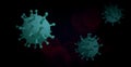 COVID-19 virus in blood. Corina virus on red background.