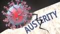 Covid virus causing austerity, breaking an established and sturdy structure creating austerity in the world, 3d illustration