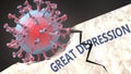 Covid virus causing great depression, breaking an established and sturdy structure creating great depression in the world, 3d