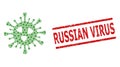 Covid-19 Virus Composition of Covid-19 Virus Icons and Scratched Russian Virus Seal Stamp
