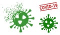 Disintegrating Dotted Covid-19 Virus Icon and Grunge Covid-19 Seal Stamp