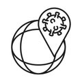 Covid 19 virus inside gps mark and global sphere line style icon vector design