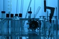Covid Virus Model Among Chemical Glassware Lab Equipment