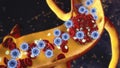 COVID-19 virus particles and activated platelets in blood stream