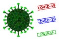 Covid Virus Triangle Icon and Distress Covid-19 Simple Stamps