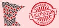 Covid Virus Vaccination Mosaic Minnesota State Map and Grunge Vaccination Stamp Royalty Free Stock Photo