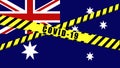 COVID-19 warning Black and Yellow ribbon on AUSTRALIA FLAG illustration, Coronavirus danger area, Australian containment,