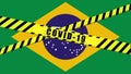 COVID-19 warning Black and Yellow ribbon on BRAZILIAN FLAG illustration, Coronavirus danger area, Brazil containment, quarantined