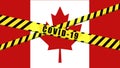 COVID-19 warning Black and Yellow ribbon on CANADA FLAG illustration, Coronavirus danger area, Canadian containment, quarantined Royalty Free Stock Photo