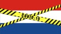 COVID-19 warning Black and Yellow ribbon on NETHERLANDS FLAG illustration, Coronavirus danger area, Hollad containment,