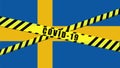 COVID-19 warning Black and Yellow ribbon on SWEDEN FLAG illustration, Coronavirus danger area, swedish containment, quarantined