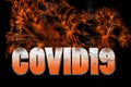 COVID19 word in fire 3D illustration Royalty Free Stock Photo