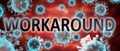 Covid and workaround, pictured by word workaround and viruses to symbolize that workaround is related to corona pandemic and that Royalty Free Stock Photo