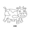 Cow children book illustration, trace and coloring vector world wild animal Royalty Free Stock Photo