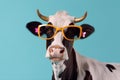 cow animal colourful character funny head cute portrait sunglasses face. Generative AI.