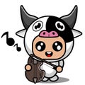 Cow animal mascot costume playing violin