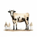 Cow Art By Jon Klassen: Full Body Illustration On White Isolated Background