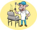 Cow Barbecue Chef Smoker Oval Cartoon Royalty Free Stock Photo