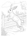 The hare jumping the fence coloring page Royalty Free Stock Photo