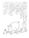 The pig and the apple tree coloring page Royalty Free Stock Photo