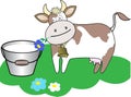 Cow and a bucket of milk Royalty Free Stock Photo