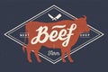 Cow, bull, beef. Vintage lettering, retro print, poster Royalty Free Stock Photo