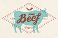 Cow, bull, beef. Vintage lettering, retro print, poster Royalty Free Stock Photo