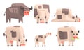 Cow, Bull and Calf Set, Geometric Farm Animals Vector Illustration Royalty Free Stock Photo