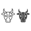 Cow, bull head line and solid icon. Farm animal face silhouette, looking at you. Animals vector design concept, outline Royalty Free Stock Photo