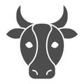 Cow, bull head solid icon. Farm animal face silhouette, looking at you. Animals vector design concept, glyph style Royalty Free Stock Photo