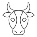 Cow, bull head thin line icon. Farm animal face silhouette, looking at you. Animals vector design concept, outline style Royalty Free Stock Photo