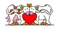 The cow and the bull are in love and very close, embracing a big heart between them Royalty Free Stock Photo