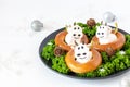 Cow bull from marshmallows. Festive food decoration for New Year Chinese or Christmas