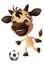 Cow bull symbol 2021 year plays soccer football